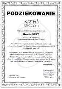 podziękowanie MK Team Slet